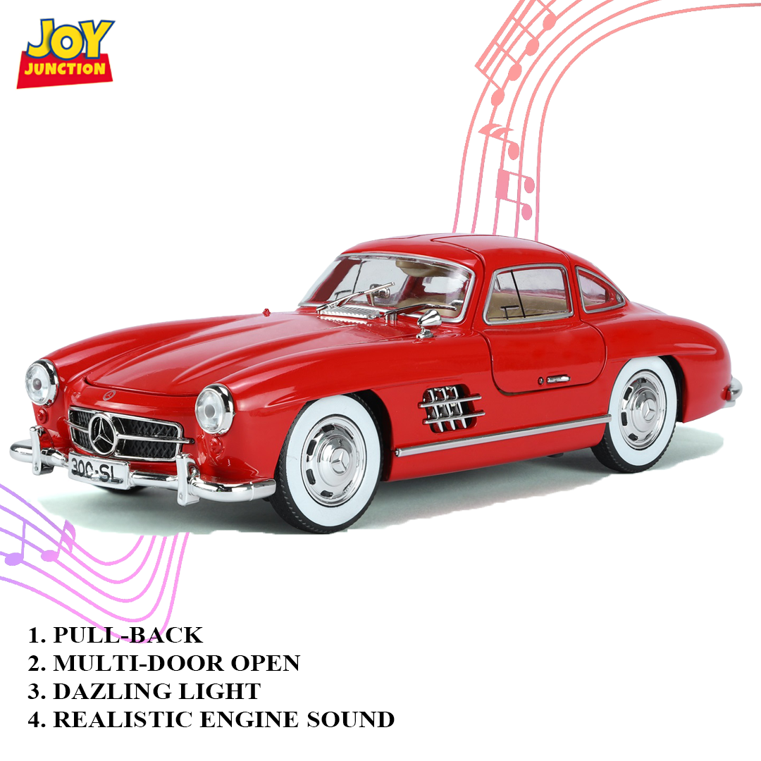 Mercediz-Benzz 300 SL Metal Toy Car – 1:24 Die-Cast Pull-Back Model with Lights, Sound & Openable Doors