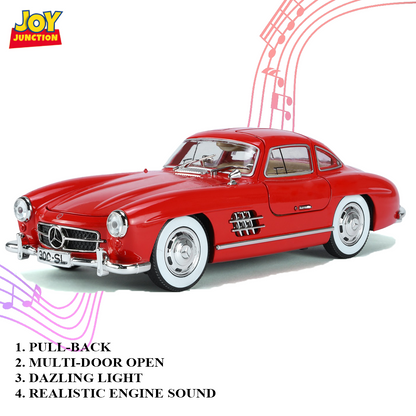Mercediz-Benzz 300 SL Metal Toy Car – 1:24 Die-Cast Pull-Back Model with Lights, Sound & Openable Doors