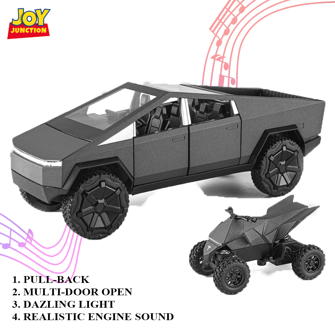 Teslaa Cyber Truck Pickup 1:24 Scale Diecast Car – Alloy Metal Toy with Pull-Back Action, Lights, Music & Openable Doors