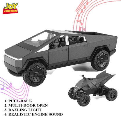 Teslaa Cyber Truck Pickup 1:24 Scale Diecast Car – Alloy Metal Toy with Pull-Back Action, Lights, Music & Openable Doors