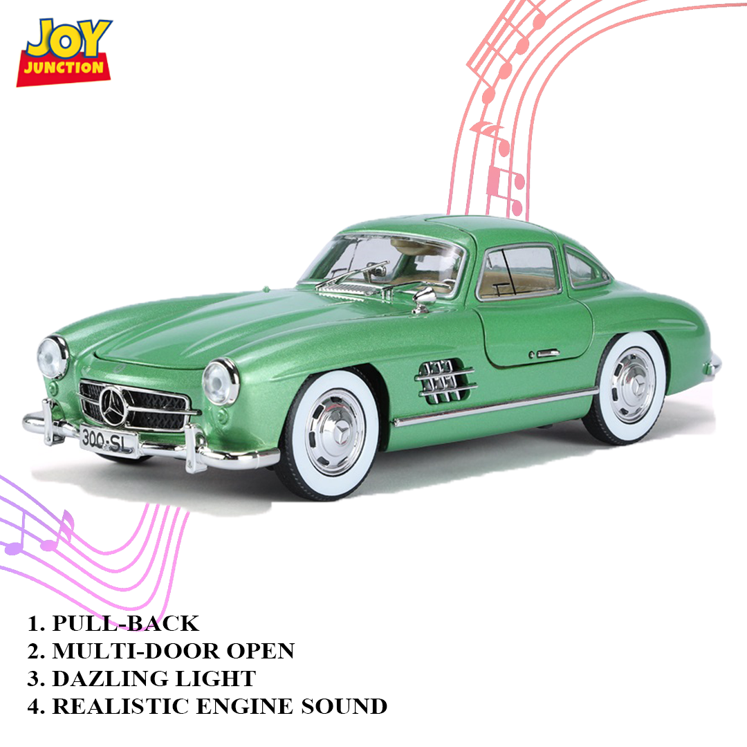 Mercediz-Benzz 300 SL Metal Toy Car – 1:24 Die-Cast Pull-Back Model with Lights, Sound & Openable Doors