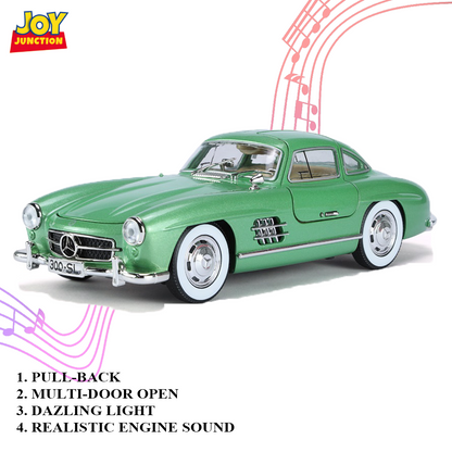 Mercediz-Benzz 300 SL Metal Toy Car – 1:24 Die-Cast Pull-Back Model with Lights, Sound & Openable Doors