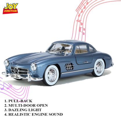 Mercediz-Benzz 300 SL Metal Toy Car – 1:24 Die-Cast Pull-Back Model with Lights, Sound & Openable Doors