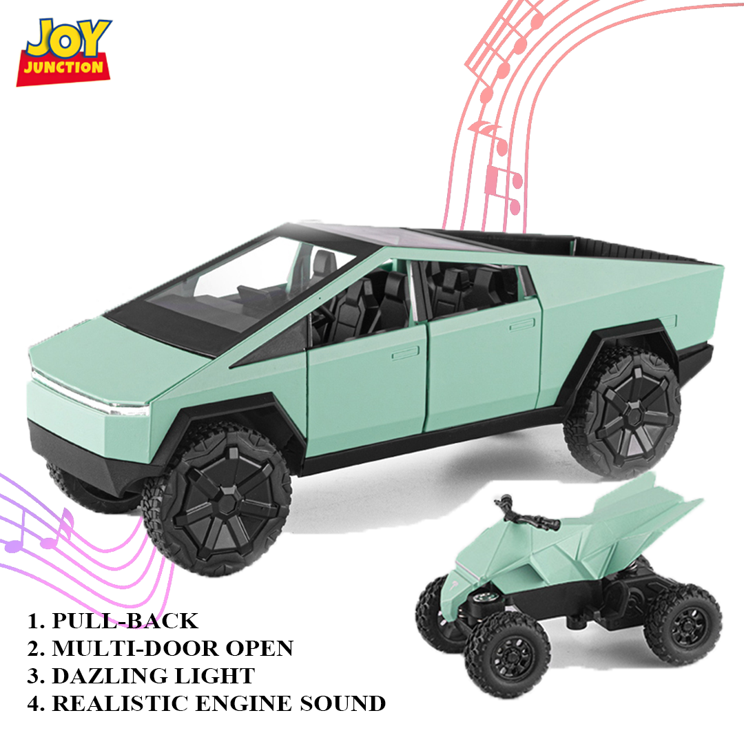 Teslaa Cyber Truck Pickup 1:24 Scale Diecast Car – Alloy Metal Toy with Pull-Back Action, Lights, Music & Openable Doors