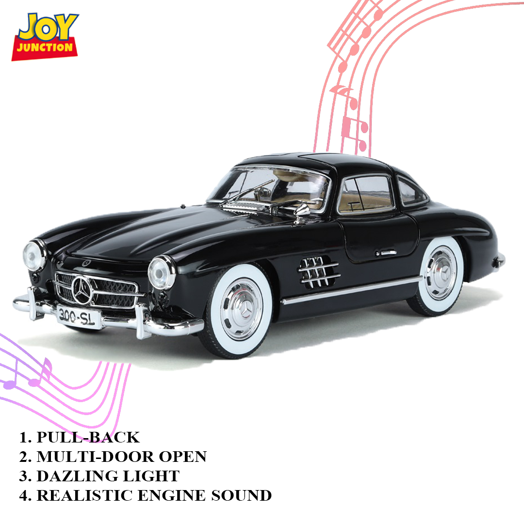 Mercediz-Benzz 300 SL Metal Toy Car – 1:24 Die-Cast Pull-Back Model with Lights, Sound & Openable Doors