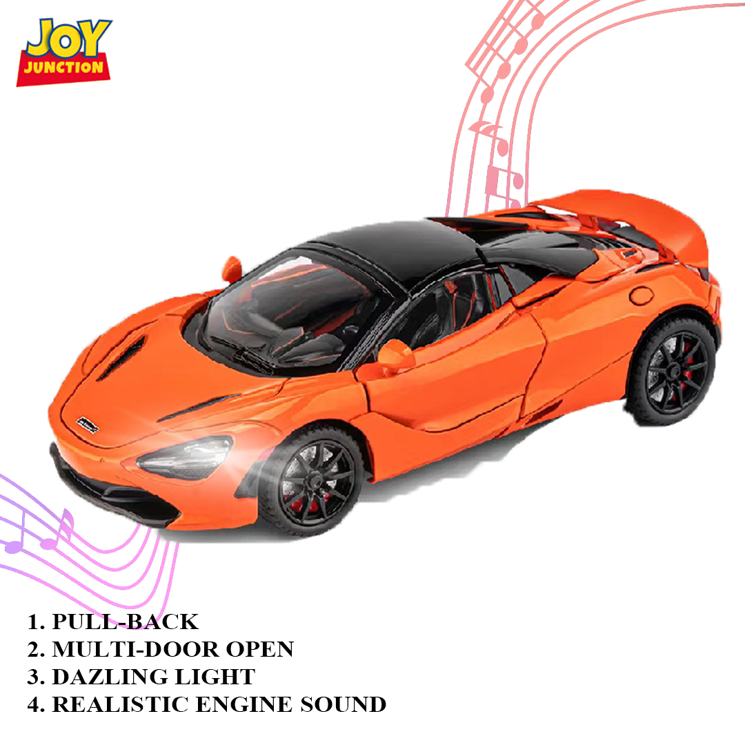McLaren 720s Convertible Version 1:24 Scale Alloy Metal Pullback Toy car with Openable Doors Light Music