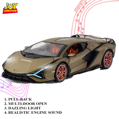 Lamborghini Lightning 1:24 Scale Alloy Metal Pull Back with Display Box, Openable Doors, Lisght, Sound & Water Spray
