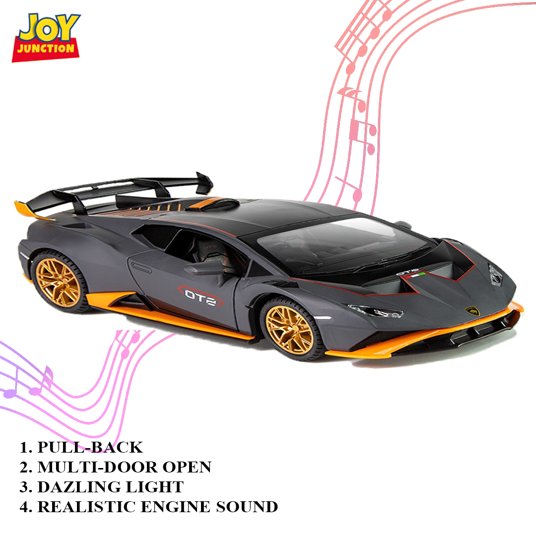 Lambo Hurracan STO Metal Toy Car – 1:24 Die-Cast Pull-Back Model with Openable Doors, Light and Sound