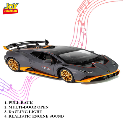 Lambo Hurracan STO Metal Toy Car – 1:24 Die-Cast Pull-Back Model with Openable Doors, Light and Sound
