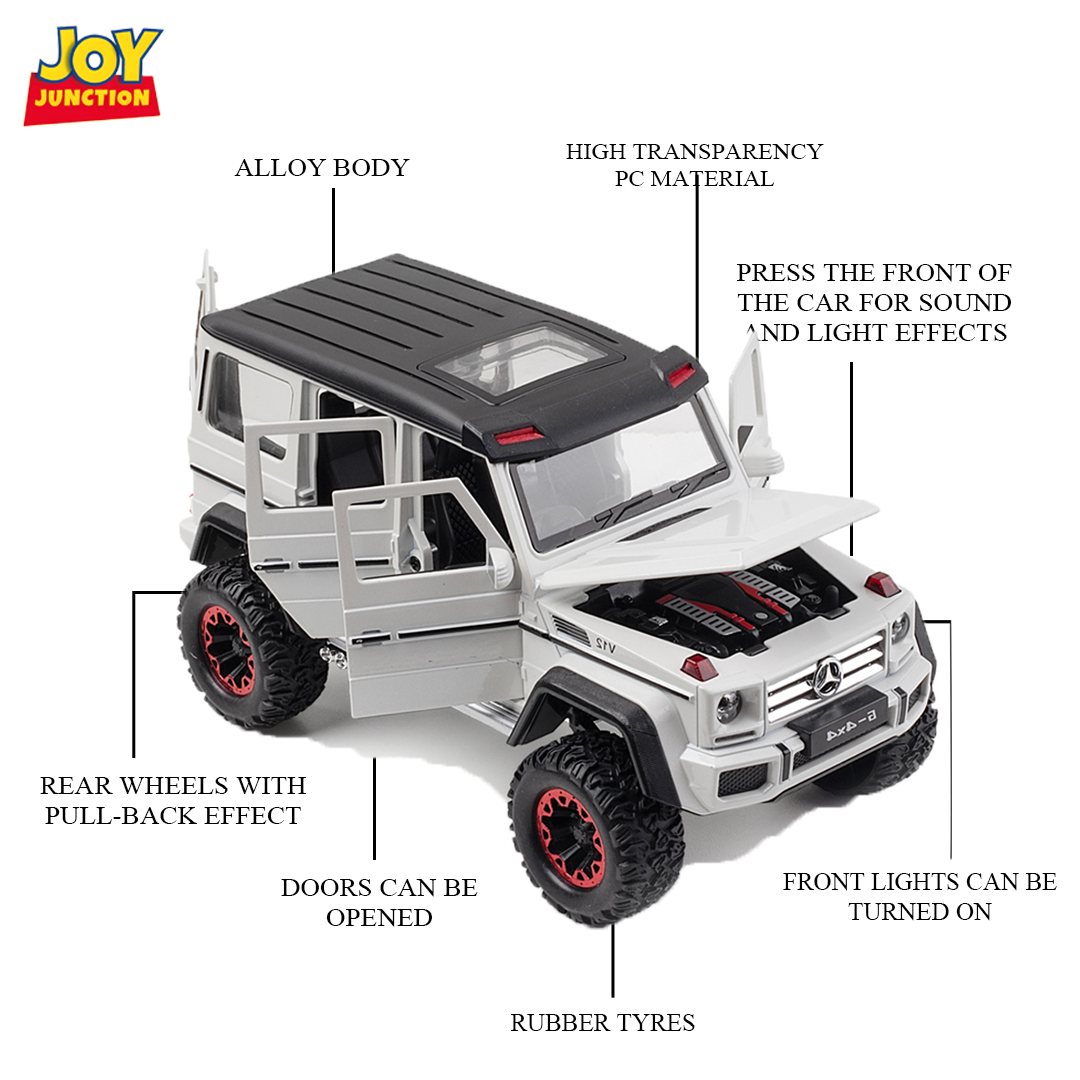 Mercedes-Benz G500 1:24 Scale Alloy Metal Pullback Toy car with Display Box, Openable Doors Light Music