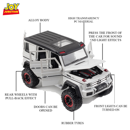 Mercedes-Benz G500 1:24 Scale Alloy Metal Pullback Toy car with Display Box, Openable Doors Light Music