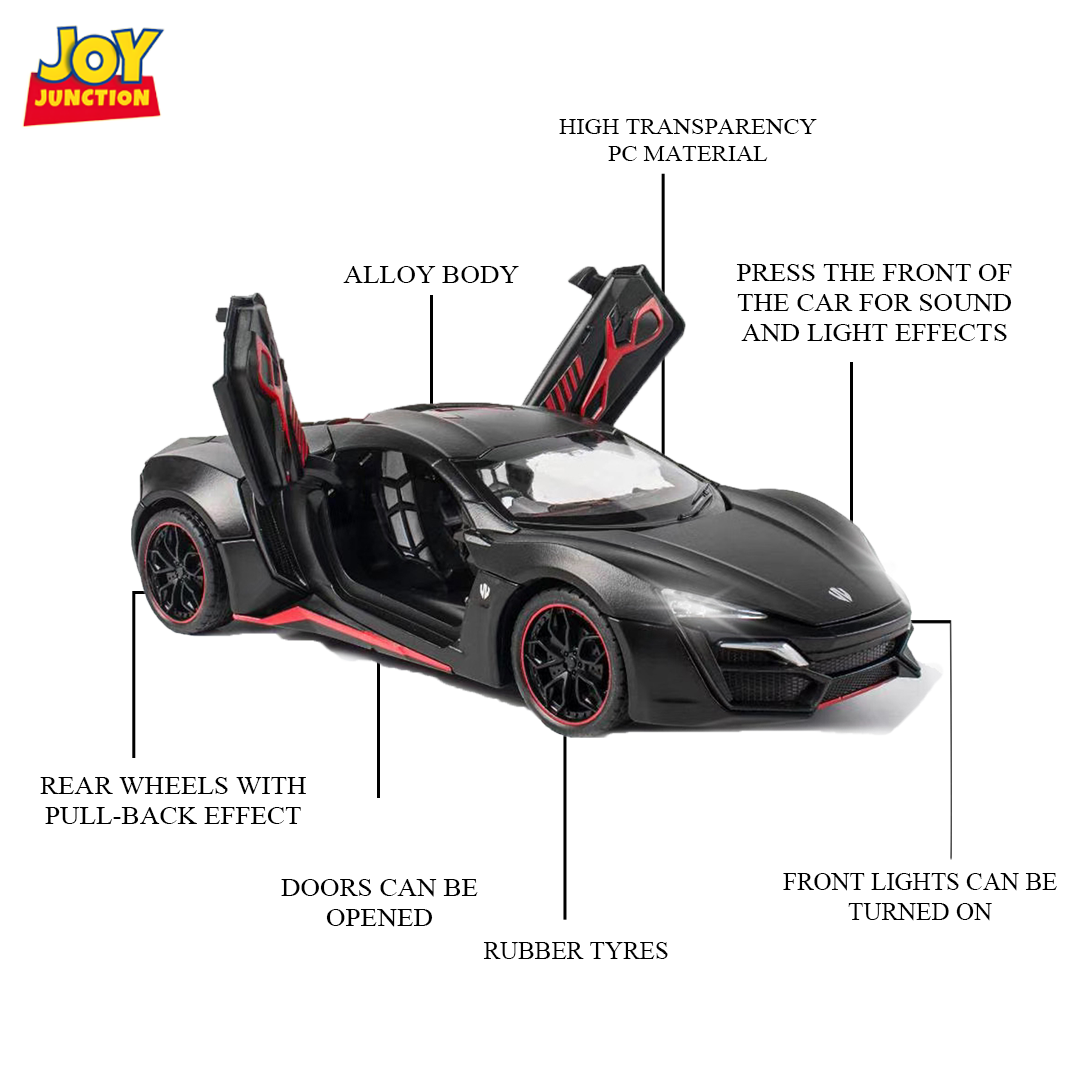 Lykann Hypersportt 1:24 Scale Diecast Toy Car – Metal Pull-Back Supercar with Lights, Music & Opening Doors