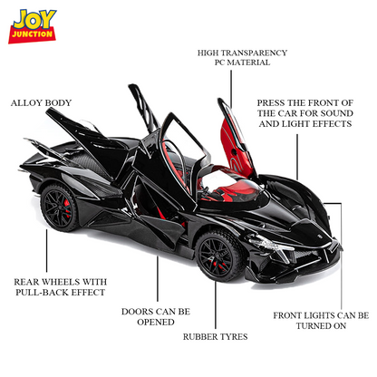 Apolloo EVO Metal Diecast Toy Car – 1:24 Scale Pull Back Model with Lights, Sound & Openable Doors