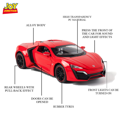 Lykann Hypersportt 1:24 Scale Diecast Toy Car – Metal Pull-Back Supercar with Lights, Music & Opening Doors