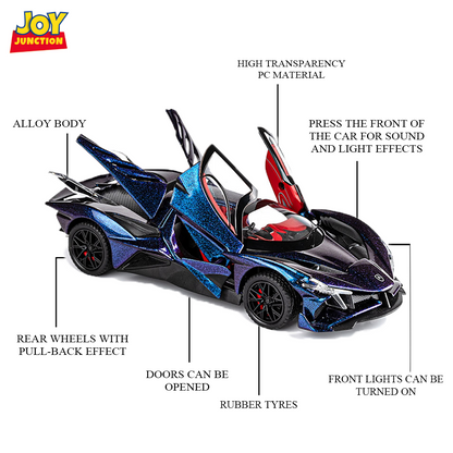 Apolloo EVO Metal Diecast Toy Car – 1:24 Scale Pull Back Model with Lights, Sound & Openable Doors