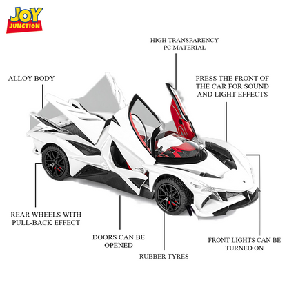 Apolloo EVO Metal Diecast Toy Car – 1:24 Scale Pull Back Model with Lights, Sound & Openable Doors