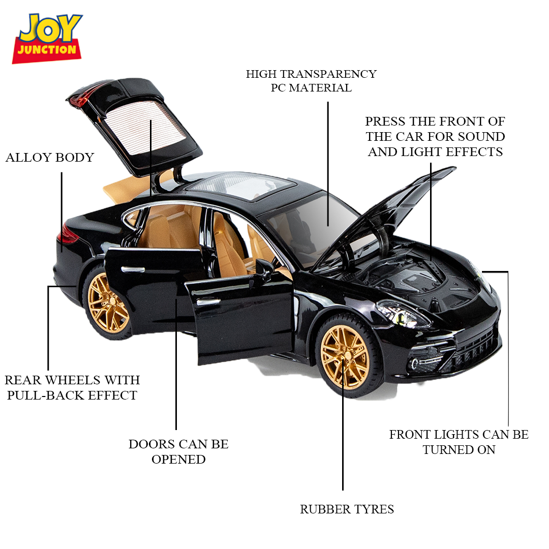 Porshe Panemera Metal Toy Car – 1:24 Die-Cast Pull-Back Model with Lights, Sound & Openable Doors