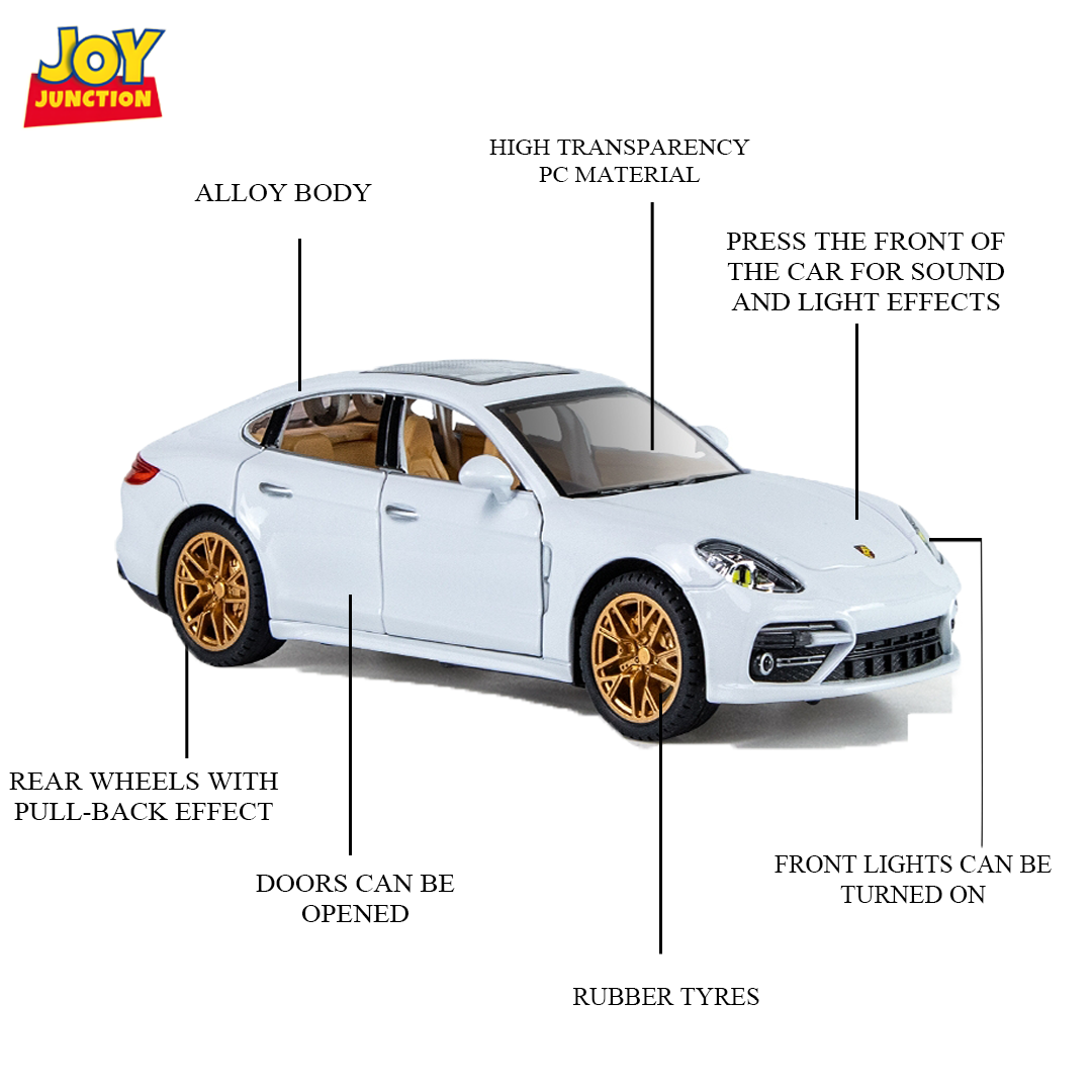 Porshe Panemera Metal Toy Car – 1:24 Die-Cast Pull-Back Model with Lights, Sound & Openable Doors