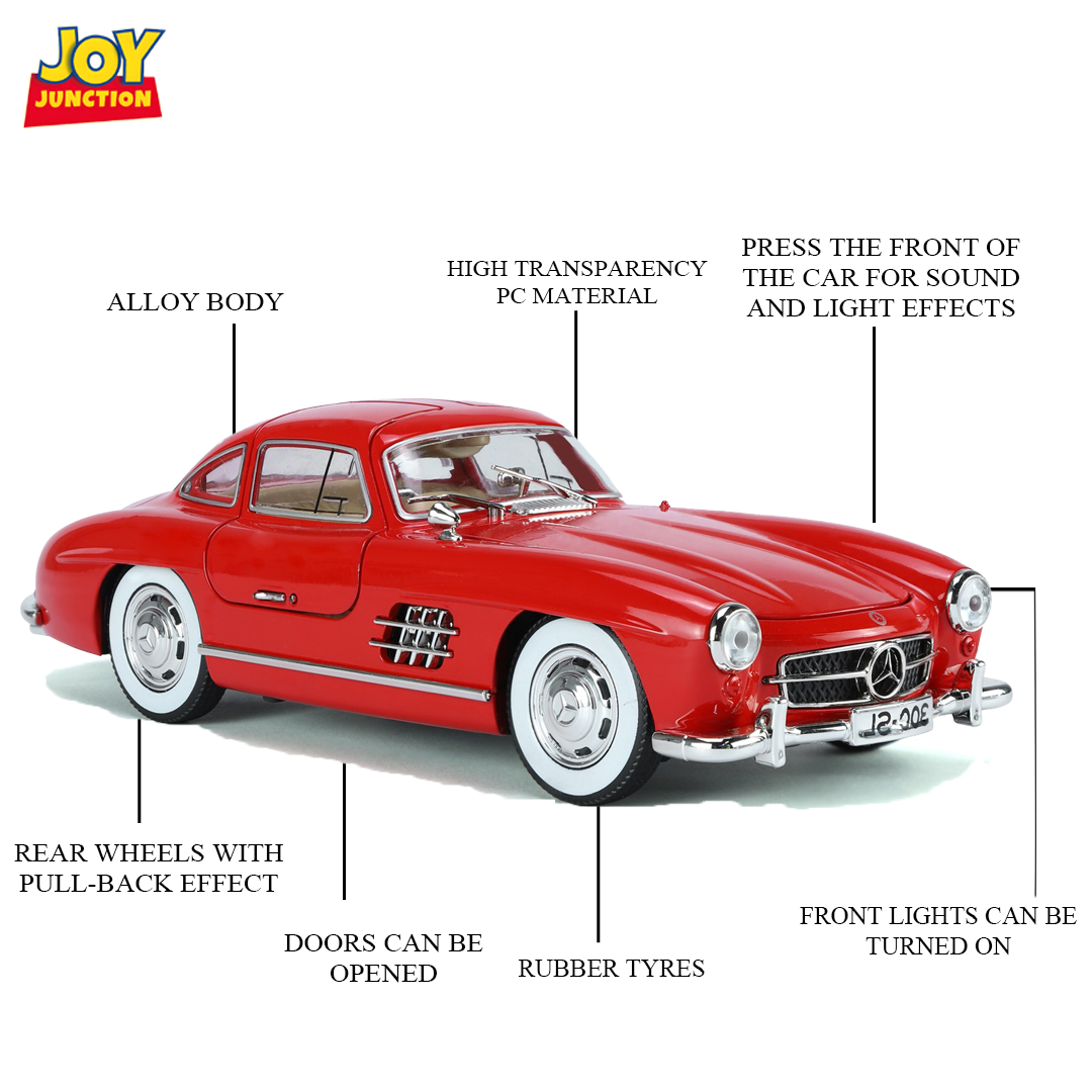 Mercediz-Benzz 300 SL Metal Toy Car – 1:24 Die-Cast Pull-Back Model with Lights, Sound & Openable Doors