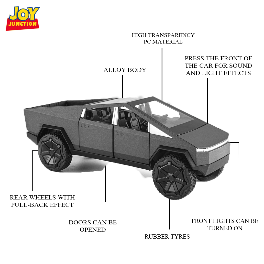 Teslaa Cyber Truck Pickup 1:24 Scale Diecast Car – Alloy Metal Toy with Pull-Back Action, Lights, Music & Openable Doors