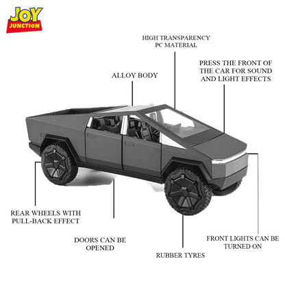 Teslaa Cyber Truck Pickup 1:24 Scale Diecast Car – Alloy Metal Toy with Pull-Back Action, Lights, Music & Openable Doors