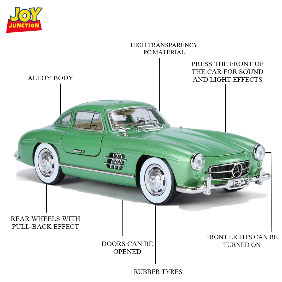 Mercediz-Benzz 300 SL Metal Toy Car – 1:24 Die-Cast Pull-Back Model with Lights, Sound & Openable Doors