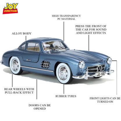 Mercediz-Benzz 300 SL Metal Toy Car – 1:24 Die-Cast Pull-Back Model with Lights, Sound & Openable Doors