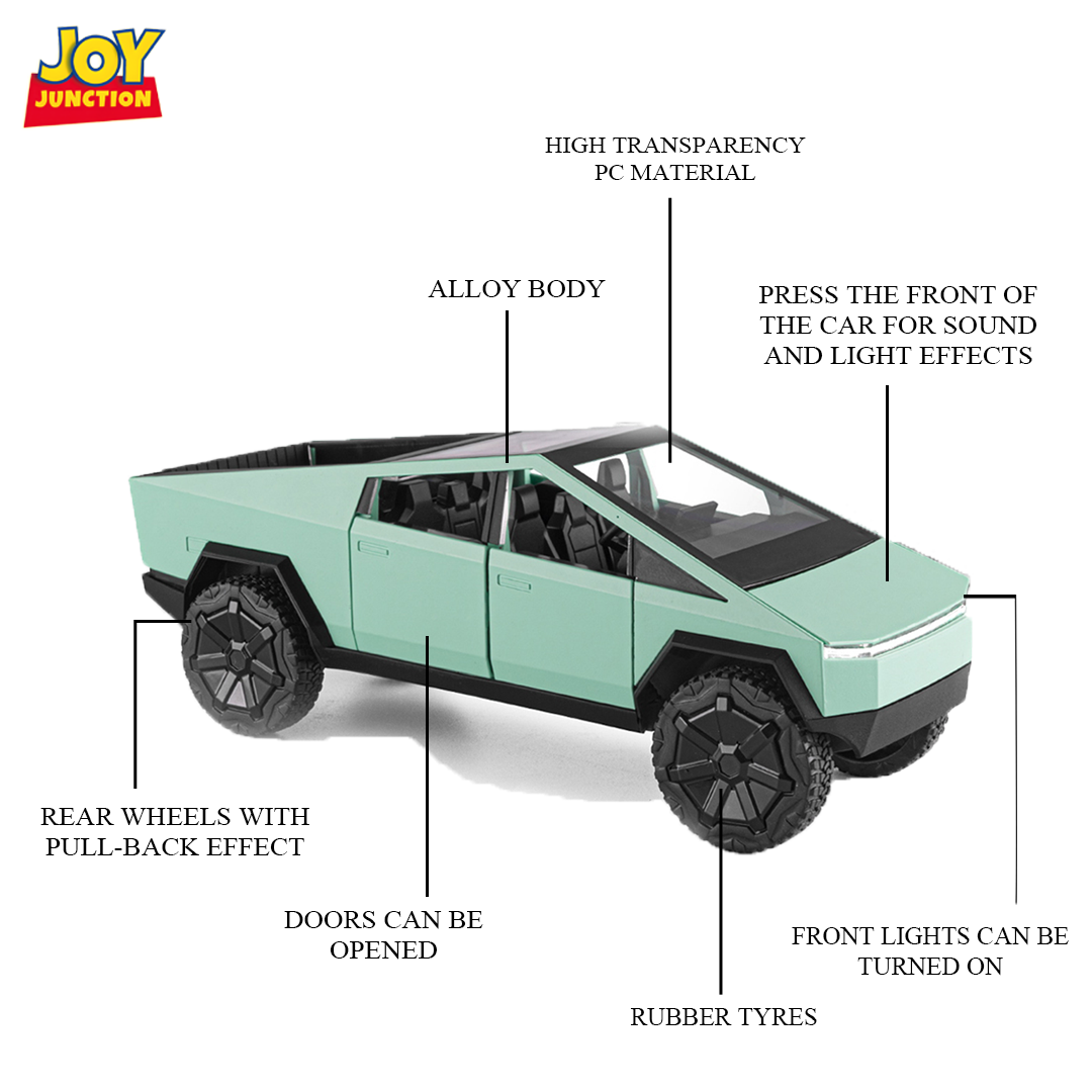 Teslaa Cyber Truck Pickup 1:24 Scale Diecast Car – Alloy Metal Toy with Pull-Back Action, Lights, Music & Openable Doors
