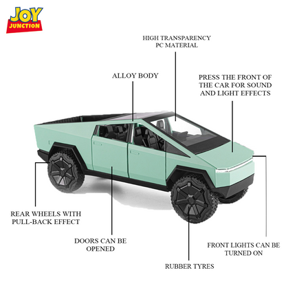 Teslaa Cyber Truck Pickup 1:24 Scale Diecast Car – Alloy Metal Toy with Pull-Back Action, Lights, Music & Openable Doors