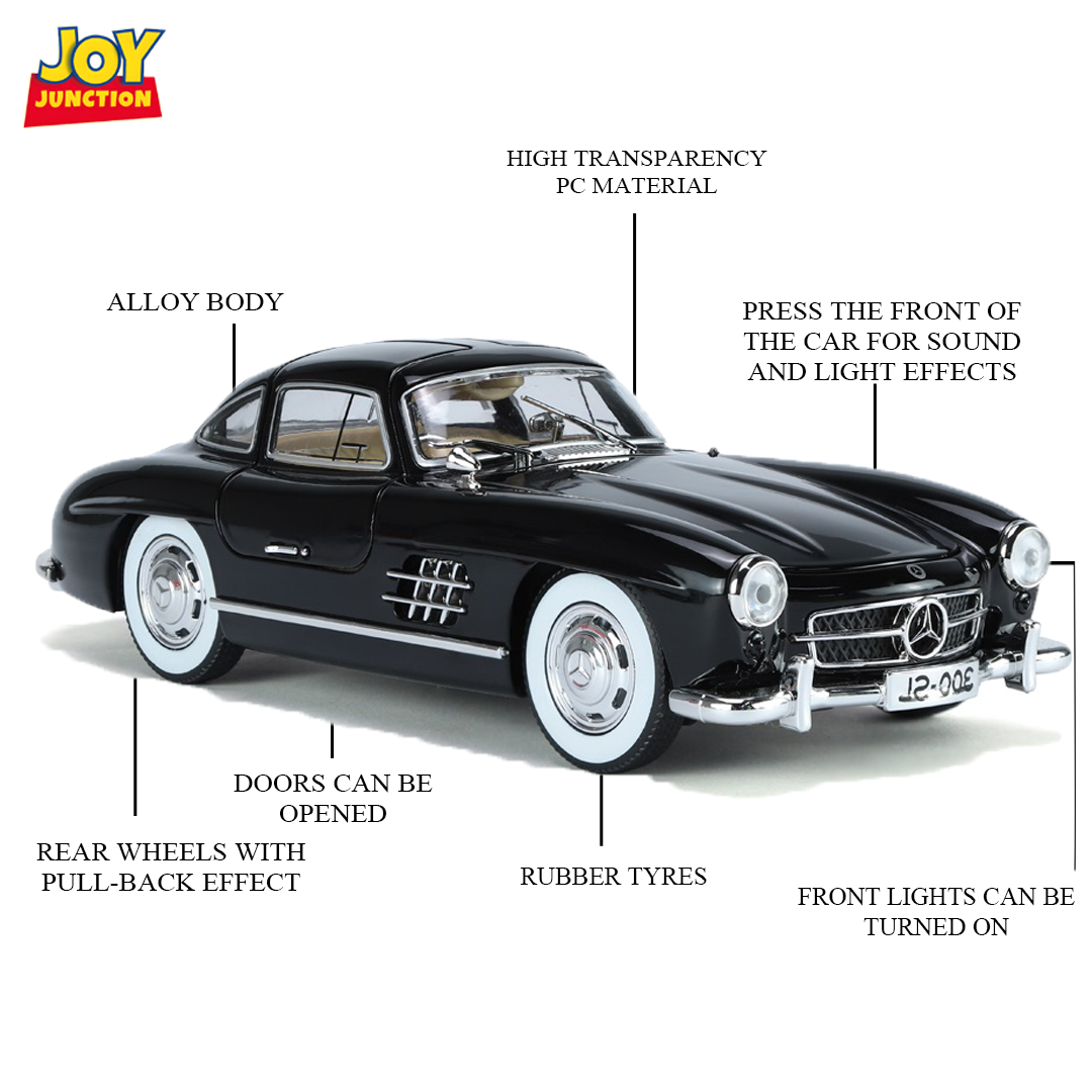Mercediz-Benzz 300 SL Metal Toy Car – 1:24 Die-Cast Pull-Back Model with Lights, Sound & Openable Doors