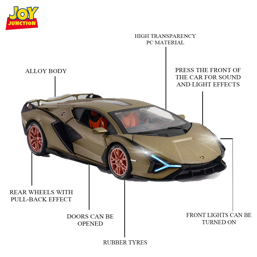 Lamborghini Lightning 1:24 Scale Alloy Metal Pull Back with Display Box, Openable Doors, Lisght, Sound & Water Spray
