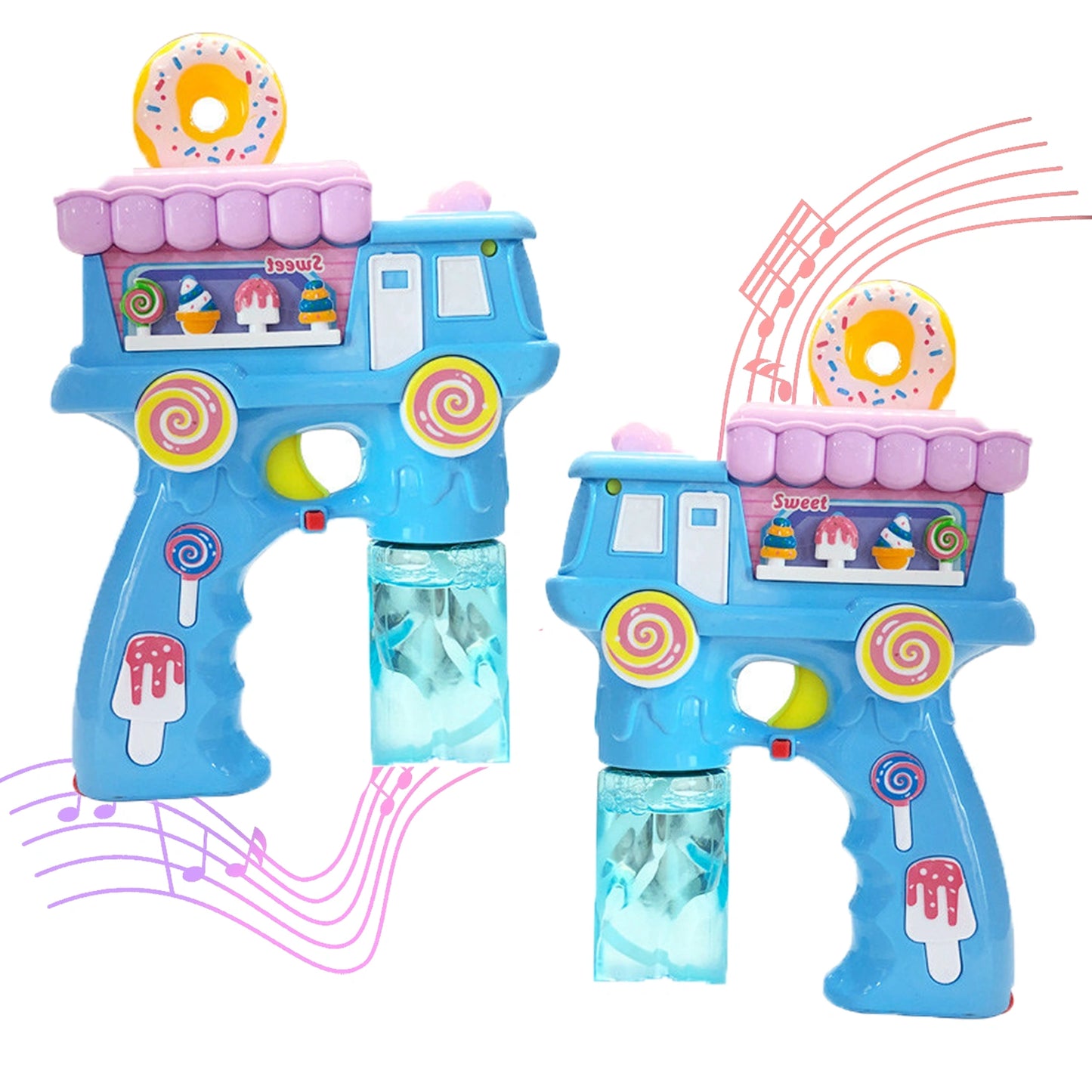Electric Donut Bubble Gun Toy for Kids with Lights, Music & 2 Bubble Solution Bottles