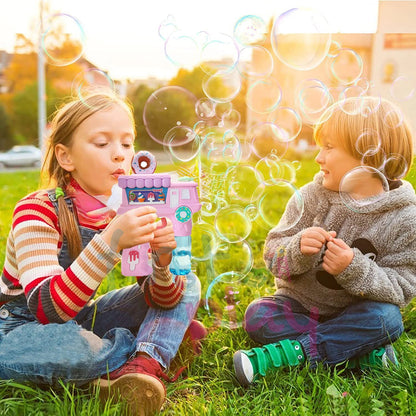 Electric Donut Bubble Gun Toy for Kids with Lights, Music & 2 Bubble Solution Bottles
