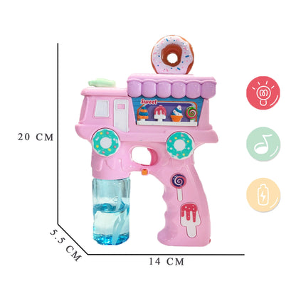 Electric Donut Bubble Gun Toy for Kids with Lights, Music & 2 Bubble Solution Bottles