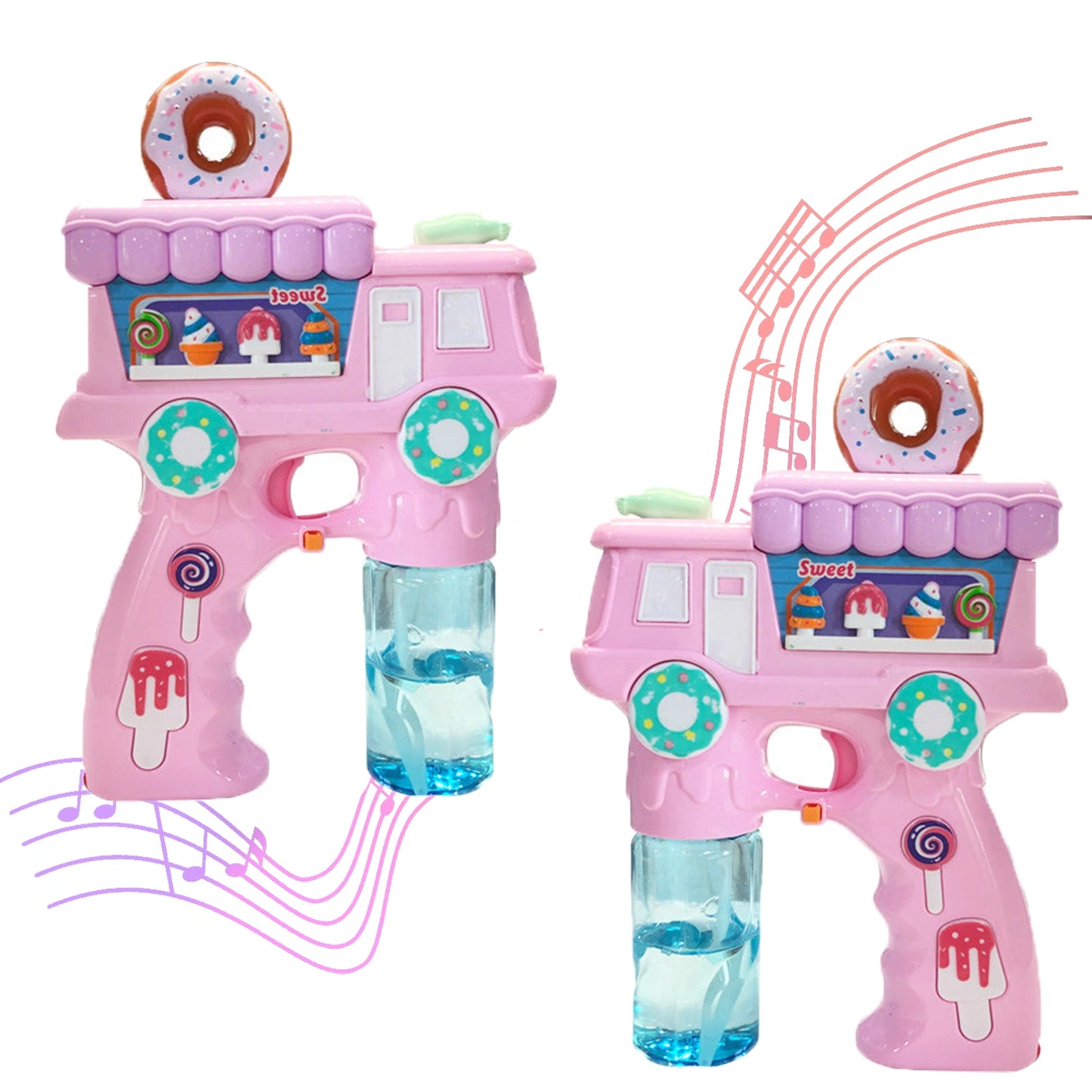 Electric Donut Bubble Gun Toy for Kids with Lights, Music & 2 Bubble Solution Bottles