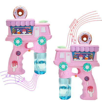 Electric Donut Bubble Gun Toy for Kids with Lights, Music & 2 Bubble Solution Bottles