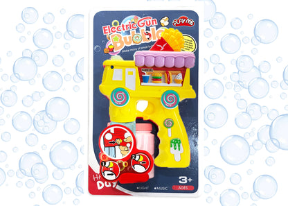 Electric Bubble Gun Toy for Kids – French Fries Bubble Shooter with Lights, Music & 2 Bubble Liquid Bottles