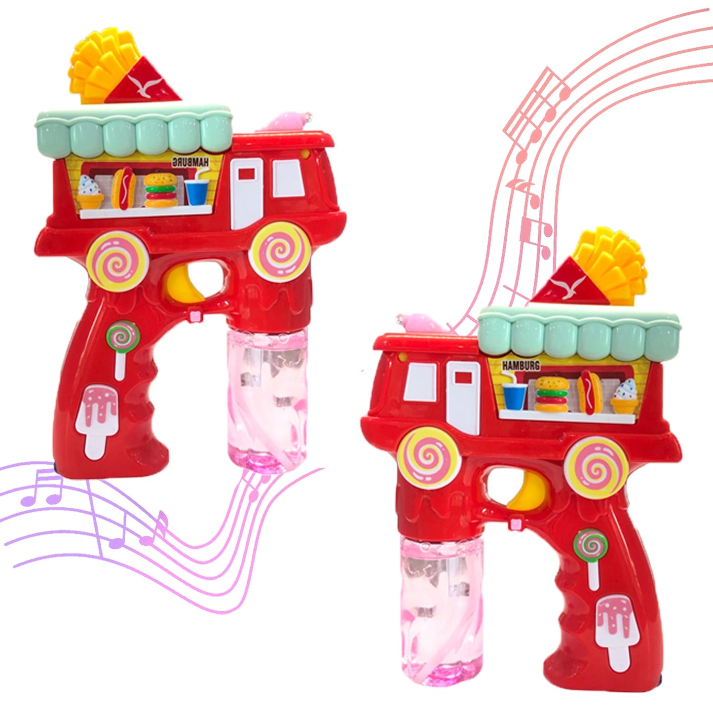 Electric Bubble Gun Toy for Kids – French Fries Bubble Shooter with Lights, Music & 2 Bubble Liquid Bottles