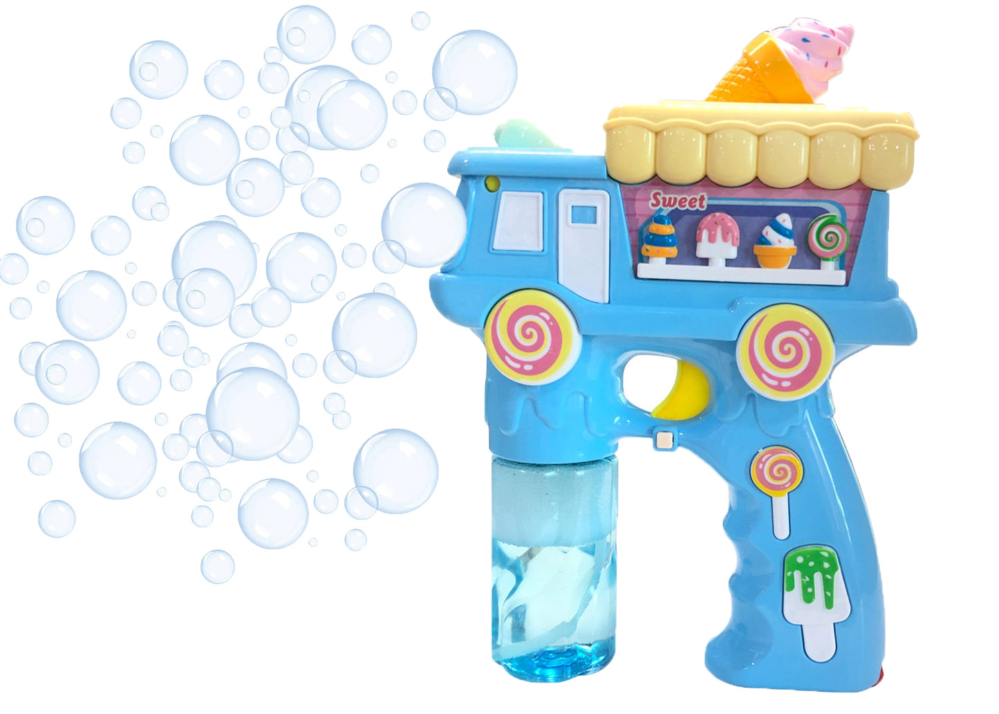 Electric Bubble Gun Toy for Kids – Ice Cream Bubble Shooter with Lights, Music & 2 Bubble Liquid Bottles