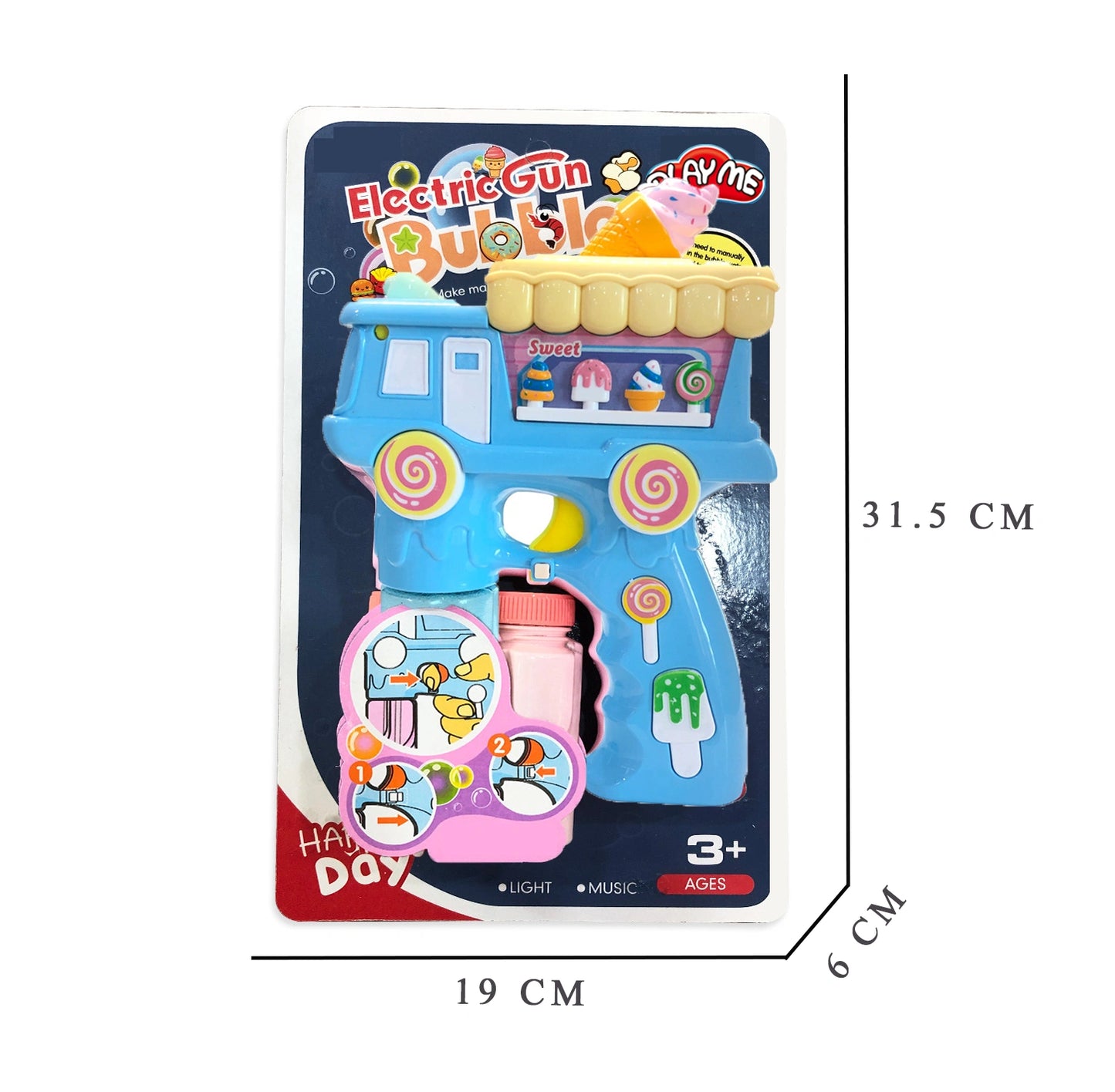 Electric Bubble Gun Toy for Kids – Ice Cream Bubble Shooter with Lights, Music & 2 Bubble Liquid Bottles