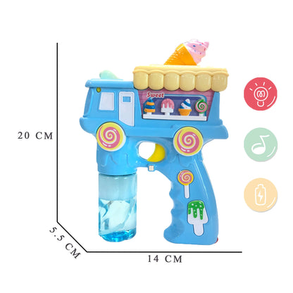 Electric Bubble Gun Toy for Kids – Ice Cream Bubble Shooter with Lights, Music & 2 Bubble Liquid Bottles