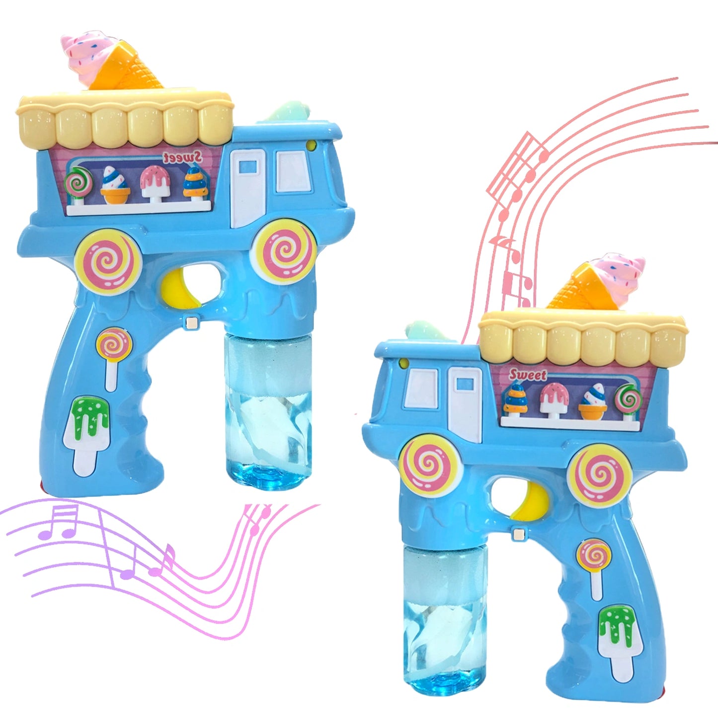 Electric Bubble Gun Toy for Kids – Ice Cream Bubble Shooter with Lights, Music & 2 Bubble Liquid Bottles