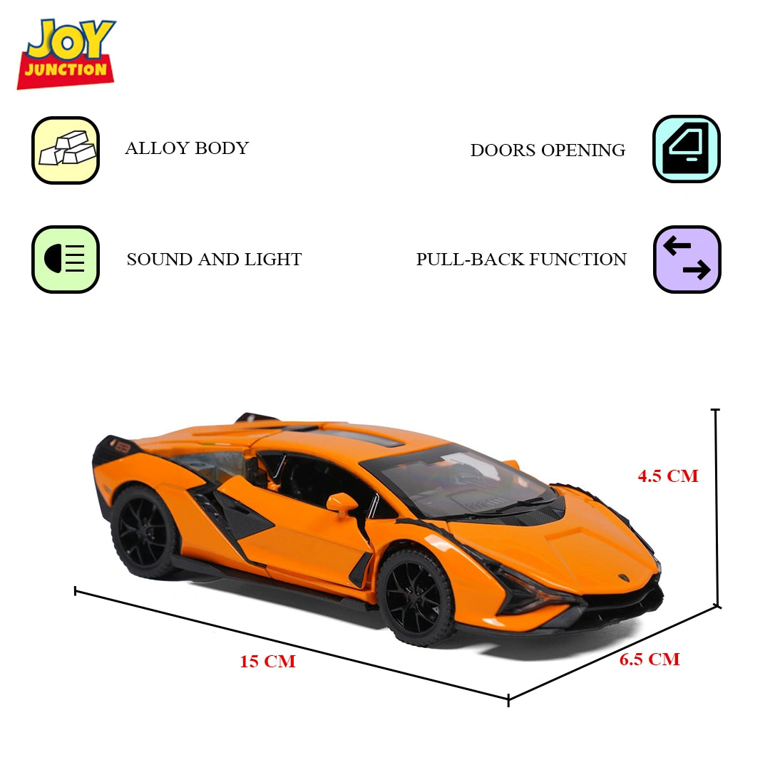 Lambo Sian FKP 37 Metal Toy Car – 1:32 Die-Cast Pull-Back Model with Lights, Sound & Openable Doors