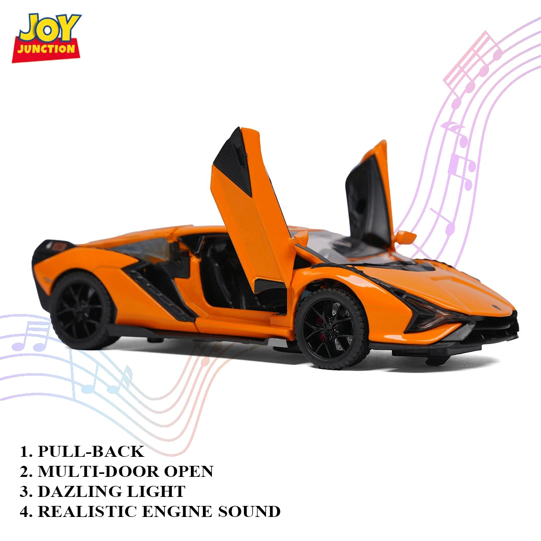 Lambo Sian FKP 37 Metal Toy Car – 1:32 Die-Cast Pull-Back Model with Lights, Sound & Openable Doors