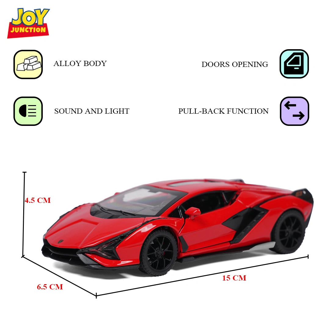 Lambo Sian FKP 37 Metal Toy Car – 1:32 Die-Cast Pull-Back Model with Lights, Sound & Openable Doors