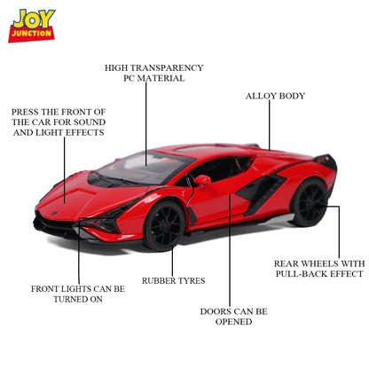 Lambo Sian FKP 37 Metal Toy Car – 1:32 Die-Cast Pull-Back Model with Lights, Sound & Openable Doors