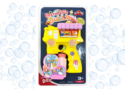 Electric Bubble Gun Toy for Kids – Popcorn Bubble Shooter with Lights, Music & 2 Bubble Solution Bottles