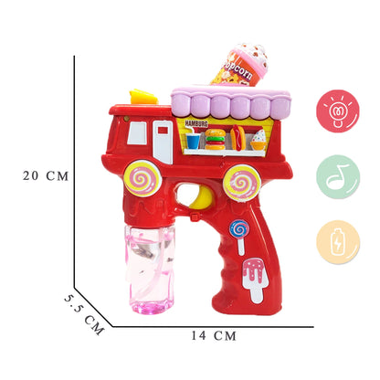 Electric Bubble Gun Toy for Kids – Popcorn Bubble Shooter with Lights, Music & 2 Bubble Solution Bottles